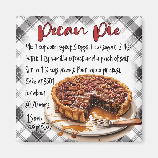 Homemade Pecan Pie Recipe Plaid Kitchen Decor Magneet (Voorkant)