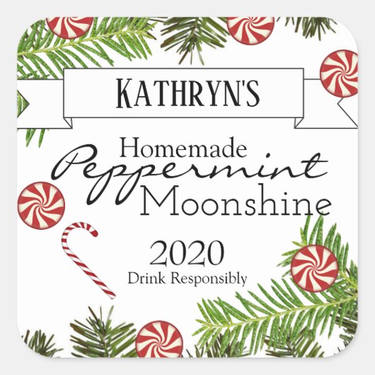 Homemade Peppermint Moonshine Persoonlijk Vierkante Sticker (Voorkant)