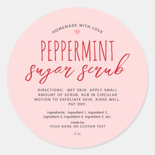 Homemade Peppermint Sugar Scrub Small Business Ronde Sticker (Voorkant)
