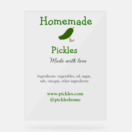 Homemade pickles gemaakt met liefde tekstwebsite t acryl bord (Voorkant)
