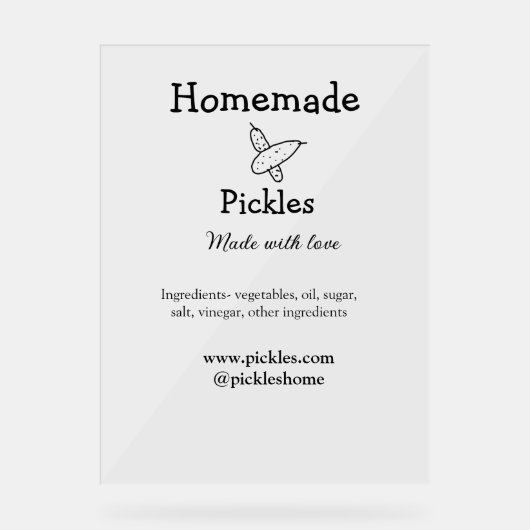 Homemade pickles gemaakt met liefde tekstwebsite t acryl bord (Voorkant)