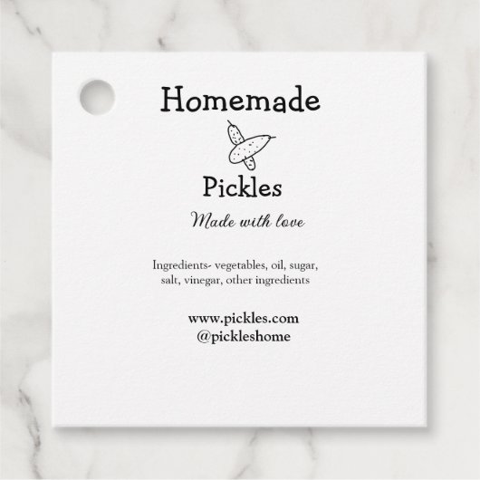 Homemade pickles gemaakt met liefde tekstwebsite t bedankjes labels (Voorkant)