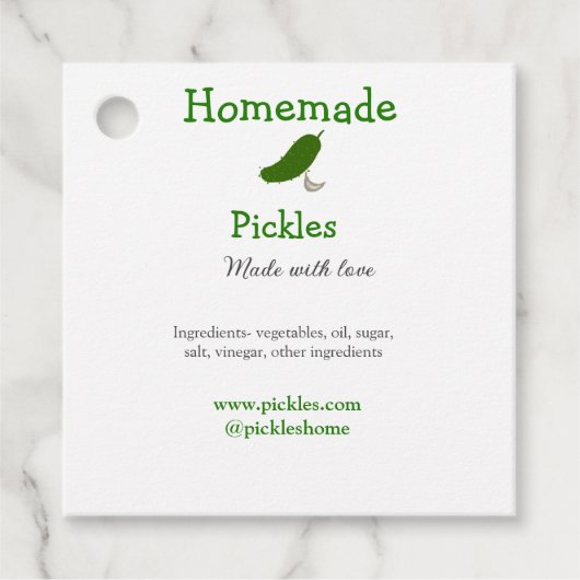 Homemade pickles gemaakt met liefde tekstwebsite t bedankjes labels (Voorkant)