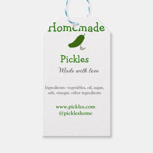 Homemade pickles gemaakt met liefde tekstwebsite t cadeaulabel (Voorkant)