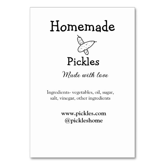 Homemade pickles gemaakt met liefde tekstwebsite t kaart (Voorkant)