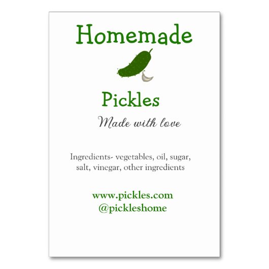 Homemade pickles gemaakt met liefde tekstwebsite t kaart (Voorkant)