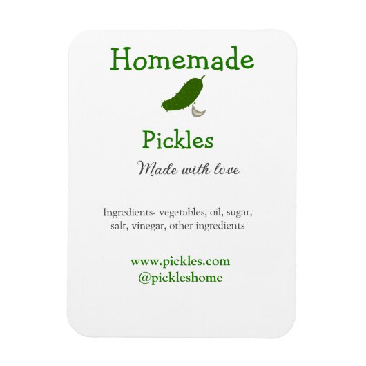 Homemade pickles gemaakt met liefde tekstwebsite t magneet (Verticaal)