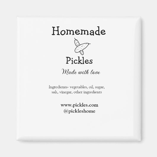 Homemade pickles gemaakt met liefde tekstwebsite t magneet (Voorkant)