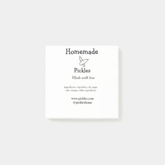 Homemade pickles gemaakt met liefde tekstwebsite t post-it® notes (Voorkant)