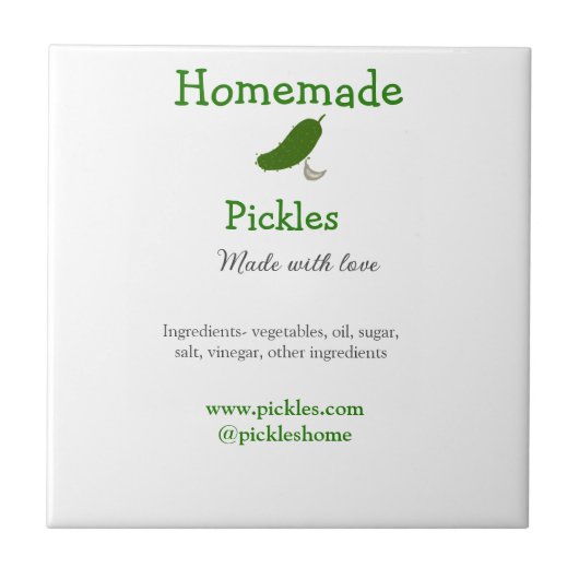 Homemade pickles gemaakt met liefde tekstwebsite t tegeltje (Voorkant)