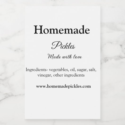 Homemade pickles gemaakt met liefde tekstwebsite t voedselcontainer etiket (Enkel label)