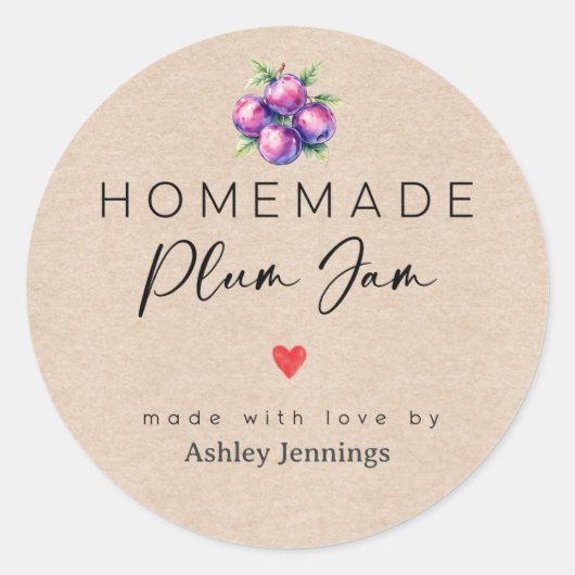 Homemade Plum Jam Labels | Made with Love Stickers (Voorkant)