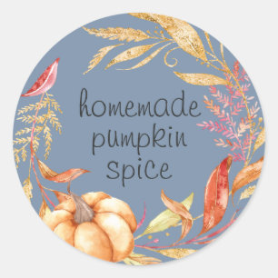 Homemade Pumpkin Spice Waterverf Foliage Blue Ronde Sticker