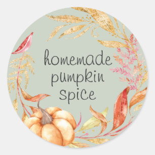 Homemade Pumpkin Spice Waterverf Foliage Green Ronde Sticker
