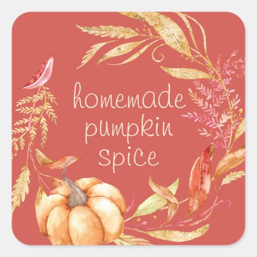 Homemade Pumpkin Spice Waterverf Foliage Red Vierkante Sticker (Voorkant)
