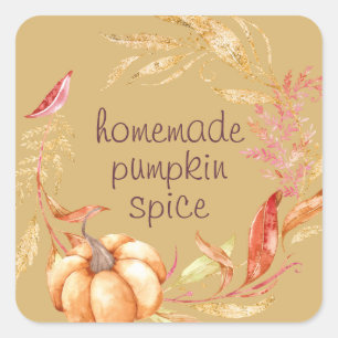 Homemade Pumpkin Spice Waterverf Foliage Yellow Vierkante Sticker