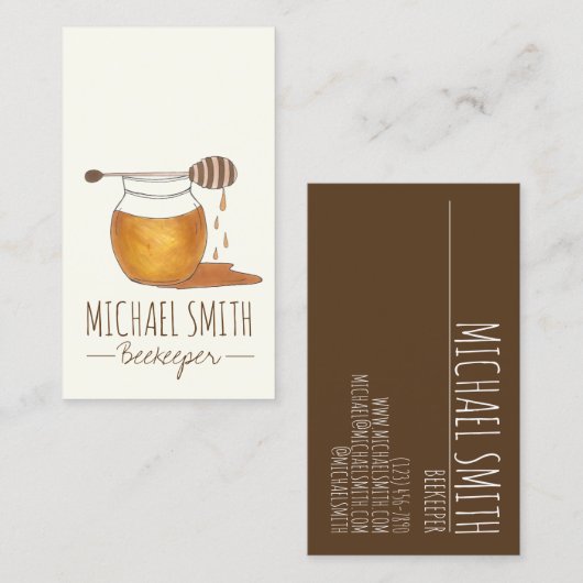 Homemade Pure Organic Honey Jar Beekeeper Apiary Visitekaartje (Voorkant / Achterkant)
