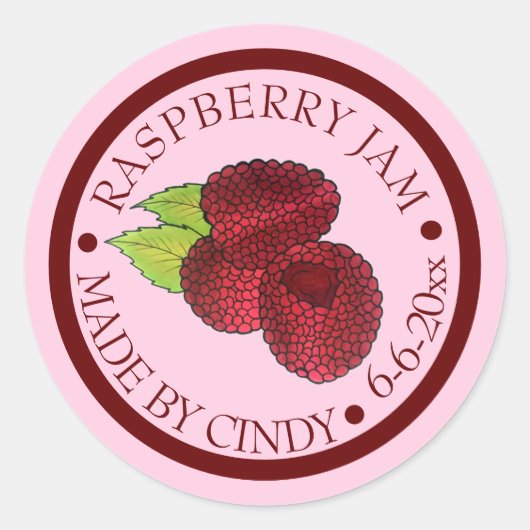 Homemade raaspberry Jam Jelly PReserves, geconserv Ronde Sticker (Voorkant)