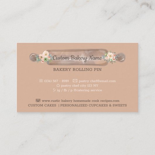 Homemade Recipes Bakery Rolling Pin Floral Visitekaartje (Achterkant)