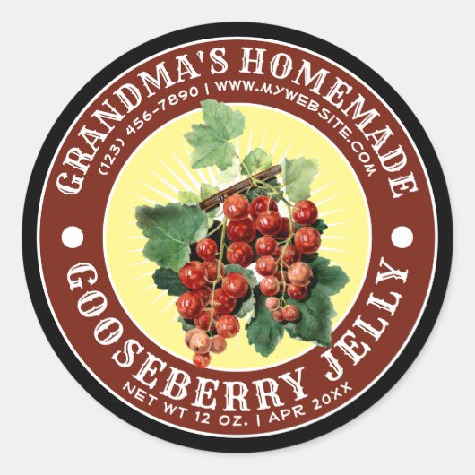  Homemade Red Gooseberry Jelly Sjabloon Ronde Sticker (Voorkant)