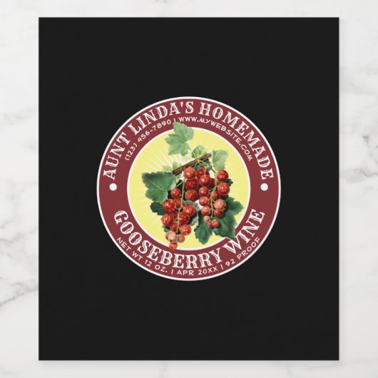  Homemade Red Gooseberry Wijn Etiket (Enkel label)