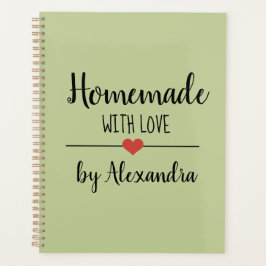 Homemade sage green recept planner