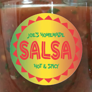 Homemade Salsa-bliksetiket rood, groen en geel Ronde Sticker