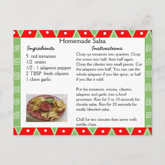 Homemade Salsa Recipe Card Briefkaart (Voorkant)