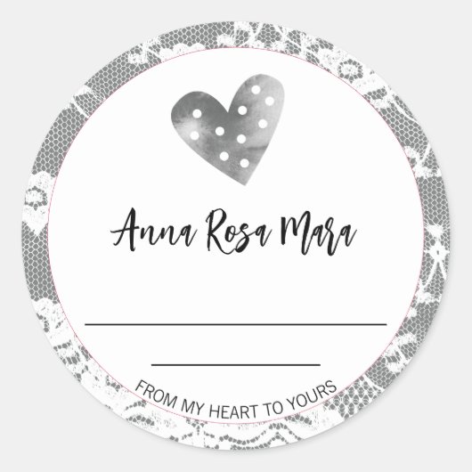*~* Homemade SILVER GRAY AP30 Heart Lace Generic Ronde Sticker (Voorkant)