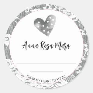 *~* Homemade SILVER GRAY AP30 Heart Lace Generic Ronde Sticker