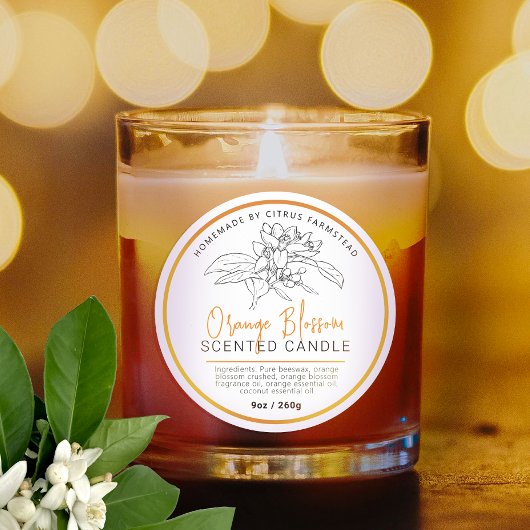 Homemade sinaasappel blossom kandelen ronde sticker