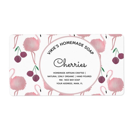 Homemade Soap Business Cherries Waterverf Etiket (Voorkant)