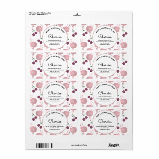 Homemade Soap Business Cherries Waterverf Etiket (Full Sheet)