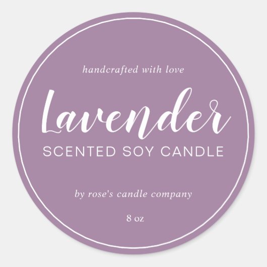 Homemade Soy Candle Calligraphy Dusty Lavender Ronde Sticker (Voorkant)
