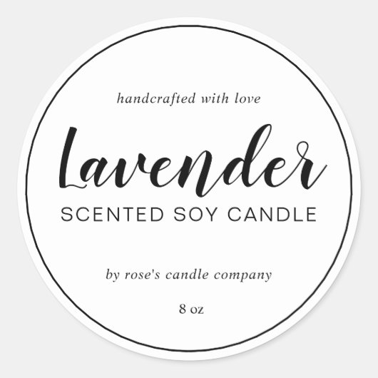Homemade Soy Candle Chic Calligraphy Black White Ronde Sticker (Voorkant)
