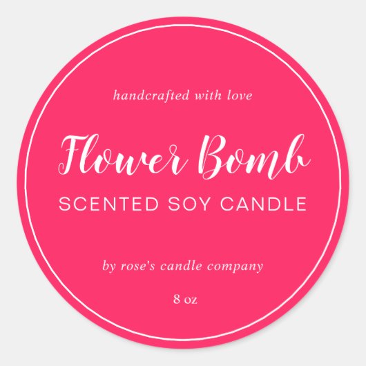 Homemade Soy Candle Chic Calligraphy Diva Pink Ronde Sticker (Voorkant)