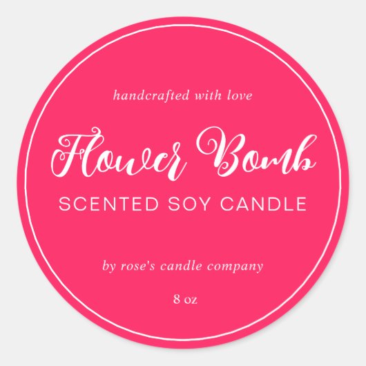 Homemade Soy Candle Chic Calligraphy Diva Pink Ronde Sticker (Voorkant)