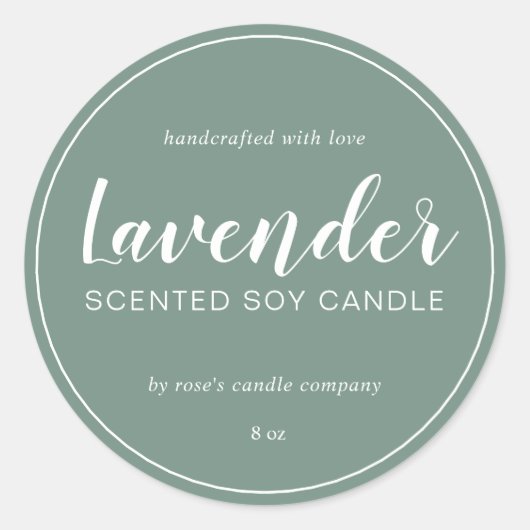 Homemade Soy Candle Chic Calligraphy Dusty Green Ronde Sticker (Voorkant)