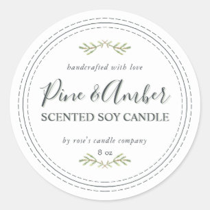 Homemade Soy Candle Green Pine Sprig White Ronde Sticker