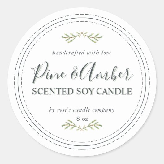 Homemade Soy Candle Green Pine Sprig White Ronde Sticker (Voorkant)