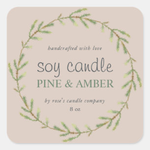 Homemade Soy Candle Pine Sprig Aangepast Paars Vierkante Sticker