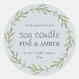 Homemade Soy Candle Pine Sprig Custom Blue Ronde Sticker
