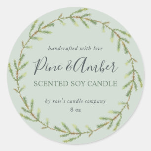 Homemade Soy Candle Pine Sprig Custom Green Ronde Sticker