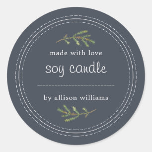 Homemade Soy Candle Pine Sprig schrijft donkerblau Ronde Sticker