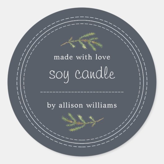 Homemade Soy Candle Pine Sprig schrijft donkerblau Ronde Sticker (Voorkant)
