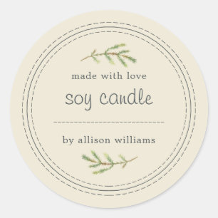 Homemade Soy Candle Pine Sprig schrijft op Antiek Ronde Sticker
