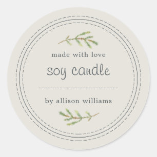 Homemade Soy Candle Pine Sprig schrijft op grijs Ronde Sticker