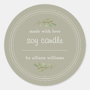 Homemade Soy Candle Pine Sprig schrijft op grijs Ronde Sticker