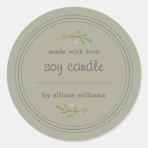 Homemade Soy Candle Pine Sprig schrijft op grijze  Ronde Sticker
