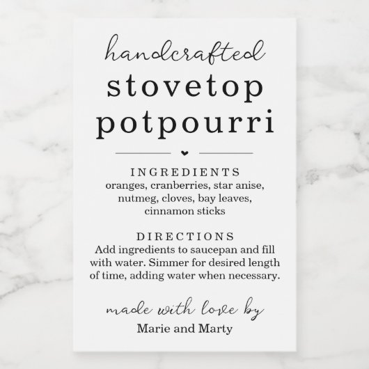 Homemade Stovetop Potpourri Gift Labels Voedselcontainer Etiket (Enkel label)